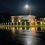 Garden lighting sandstone fence