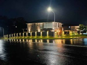 Garden lighting sandstone fence